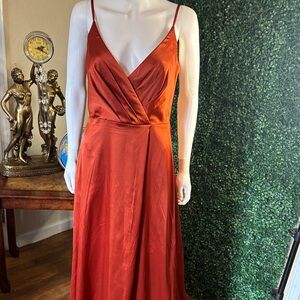 Celebrate It Rust Orange Strapless Satin Slip Dress